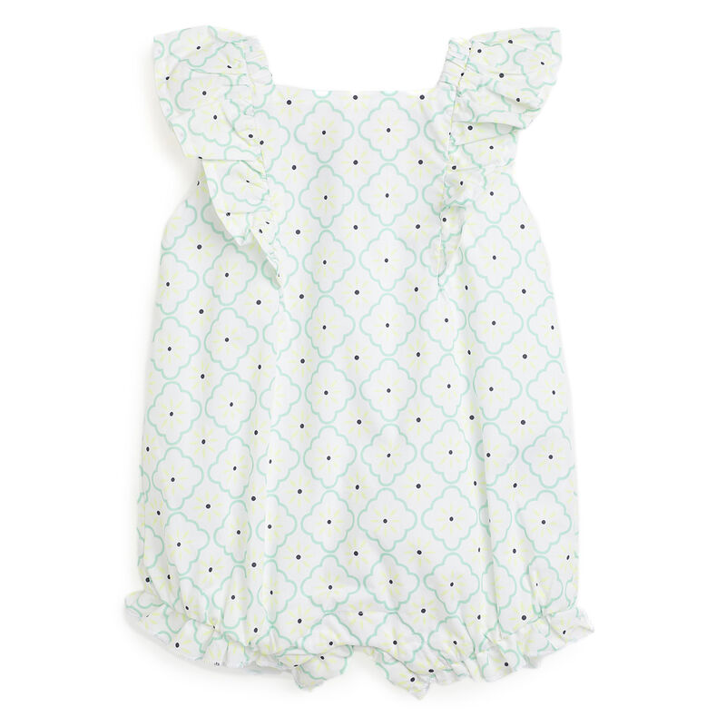 Girls White and Yellow Printed Short Sleeve Rompers image number 0
